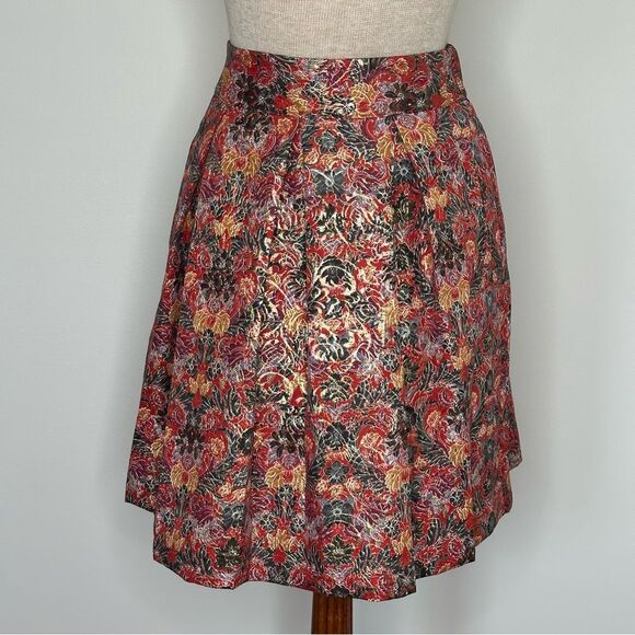 Anthropologie Dresses & Skirts - Anthropologie Maeve Rosia Red Floral Metallic Jacquard Circle Skirt Size XS